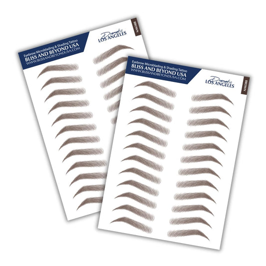 Bliss and Beyond USA, 2 sheets eyebrow tattoo waterproof sticker, Long Lasting, Natural Looking Eyebrow for Alopecia, Chemo, Cancer gift. Same Size eyebrow tattoos (Dramatic Los Angele, Brown)