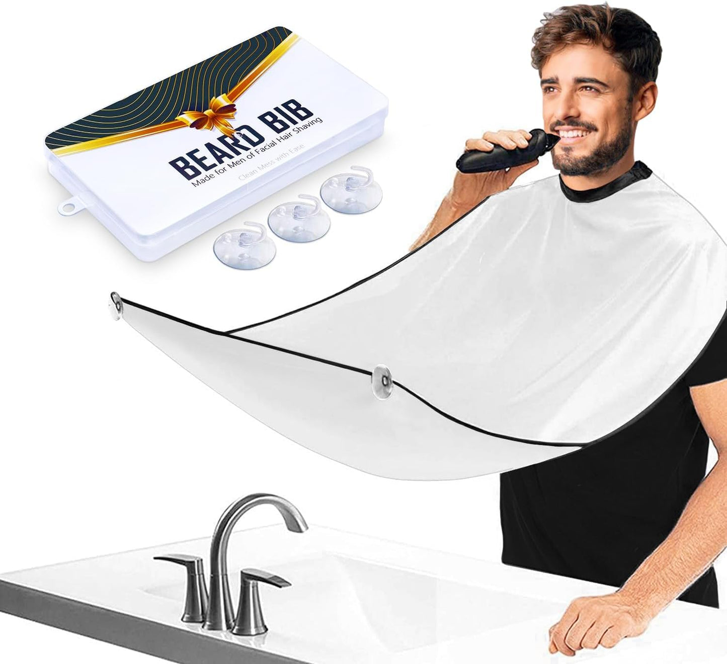 Beard Bib Beard Apron, Beard Hair Catcher for Men Shaving & Trimming Non-Stick Waterproof Beard Cape Grooming Cloth with 3 Suction Cups Birthday Gifts for Men Him Boyfriend
