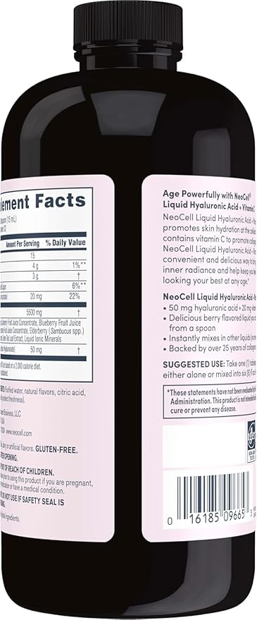 NeoCell Hyaluronic Acid Liquid with Vitamin C, Berry, 16 Fl Oz (Pack of 1) - Packaging May Vary
