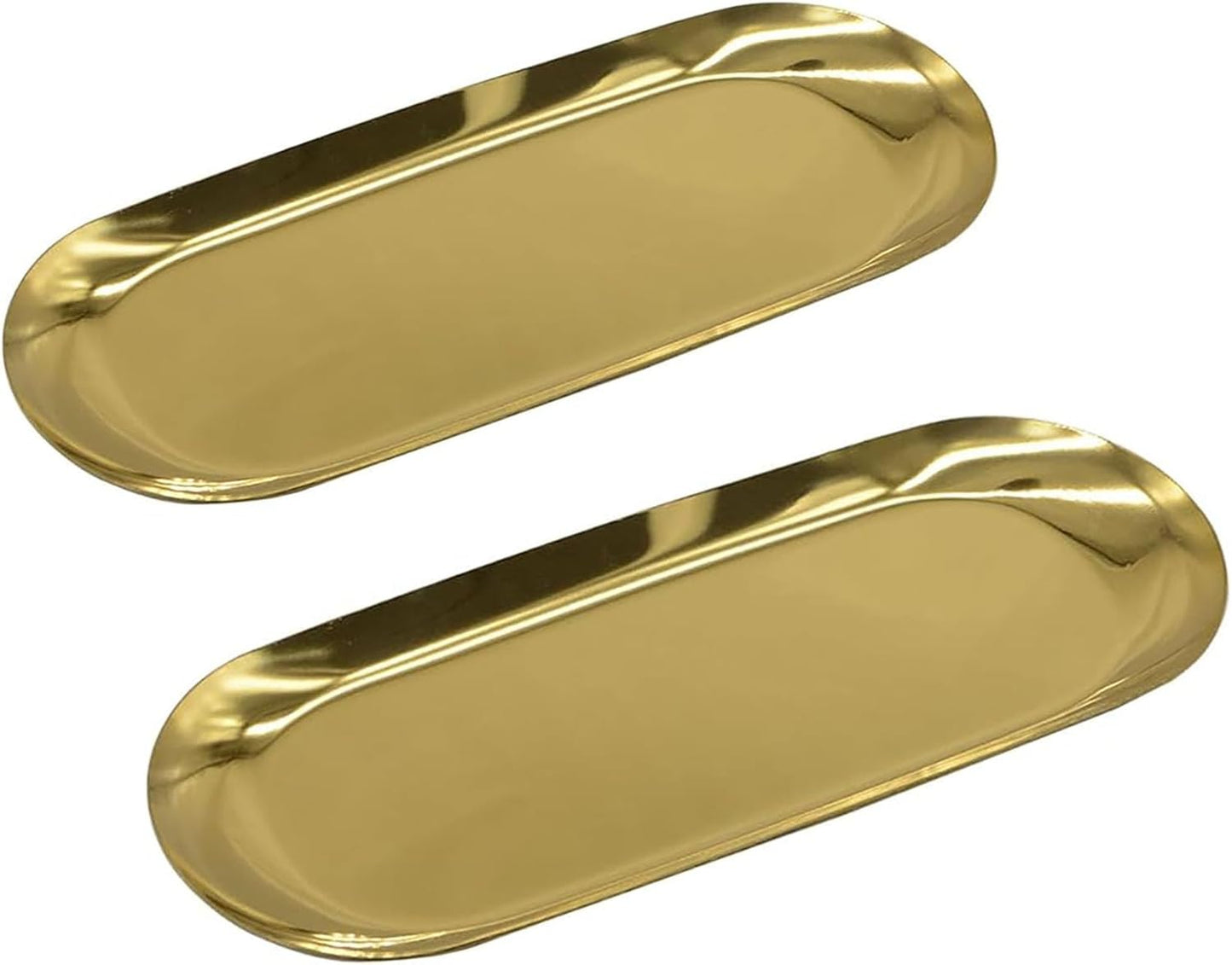 9 Inch x 3.8 Inch Trinket Tray Gold Oval Stainless Steel Small Serving Trays Towel Storage Plate Tea Fruit Trays Jewelry Plate Decorative Storage Tray (2 Gold, Medium)