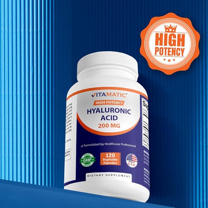 Vitamatic 2 Pack Hyaluronic Acid Supplements 200mg - Supports Healthy Connective Tissue and Joints - Promote Youthful Healthy Skin - Total 240 Capsules