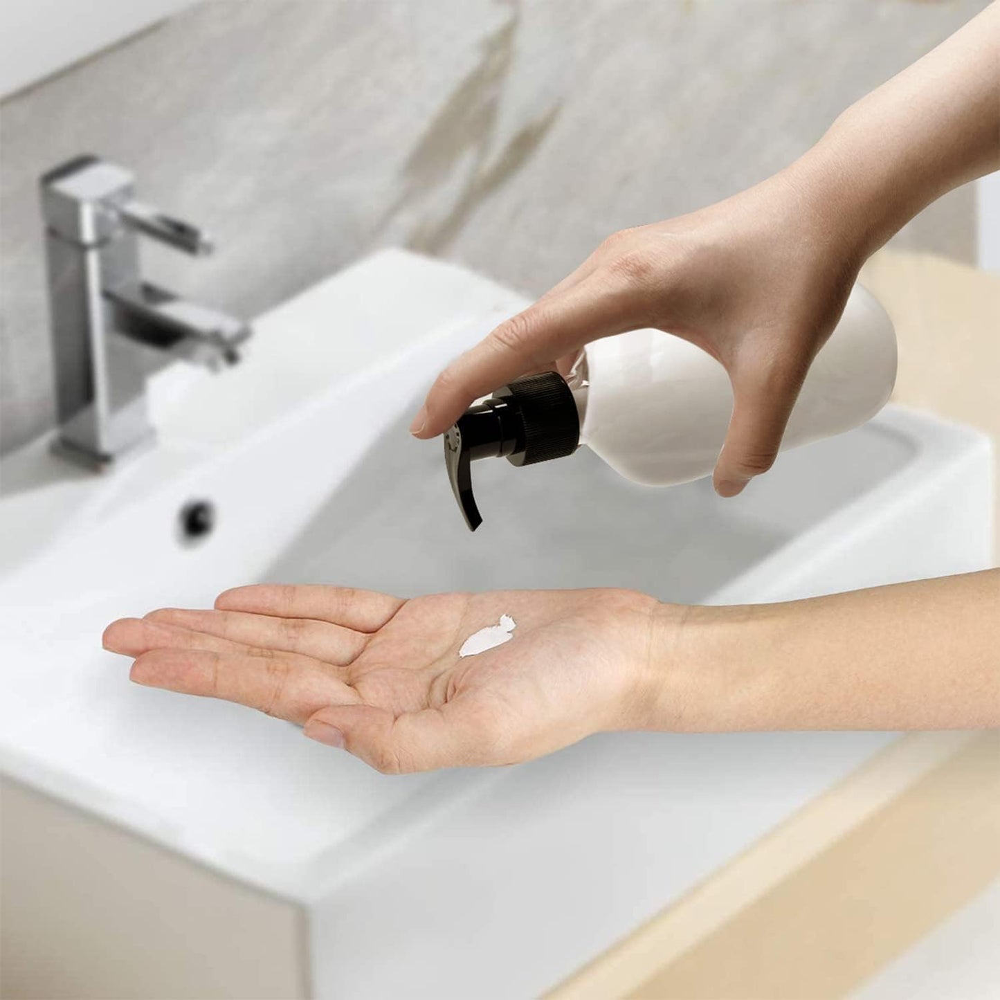 10 Ounce Clear Plastic Pump Bottle Dispenser, Refillable Empty Bottle Container with Pump for Essential Oil Soap Lotion Shampoo, 6 Pcs