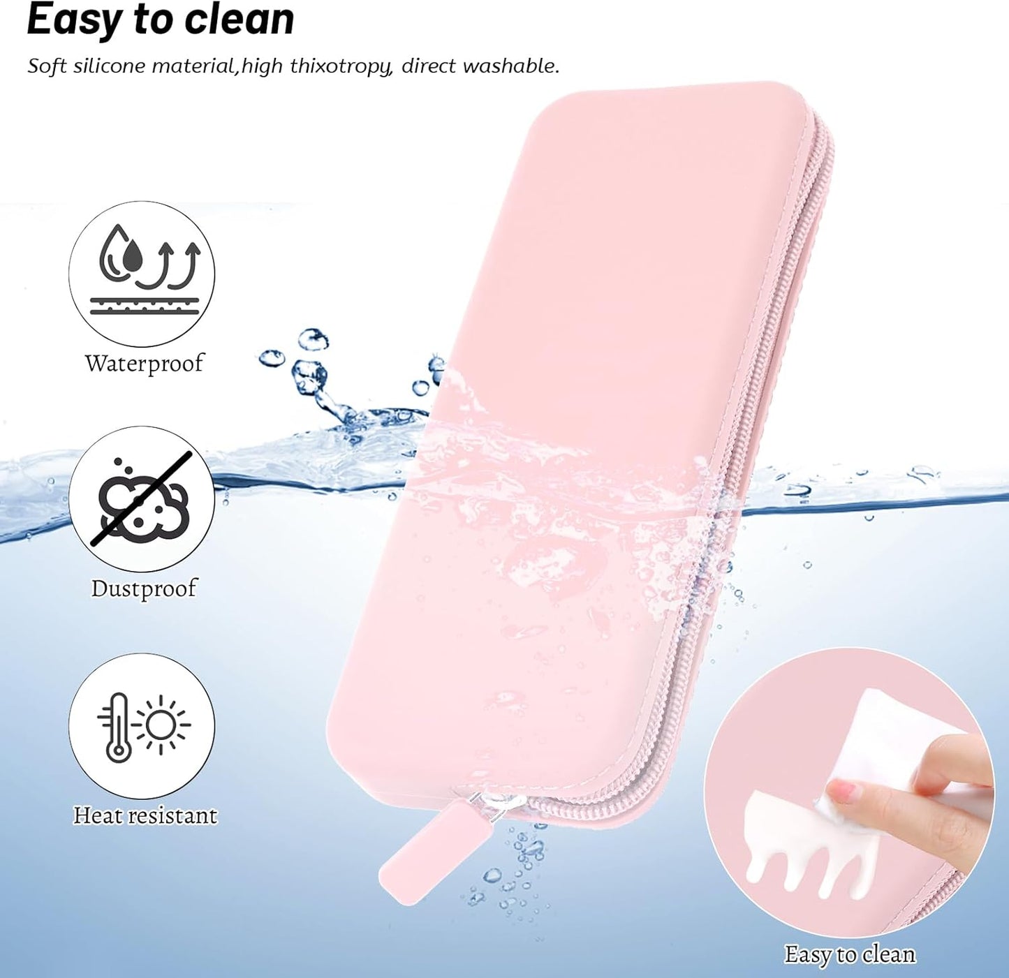 Sakolla Travel Makeup Brush Holder, Silicone Makeup Brush Bag with Zipper Closure, Makeup Brushes Organizer Case Washable Makeup Pouch Holder Case for Daily, Work, Essentials (Pink)