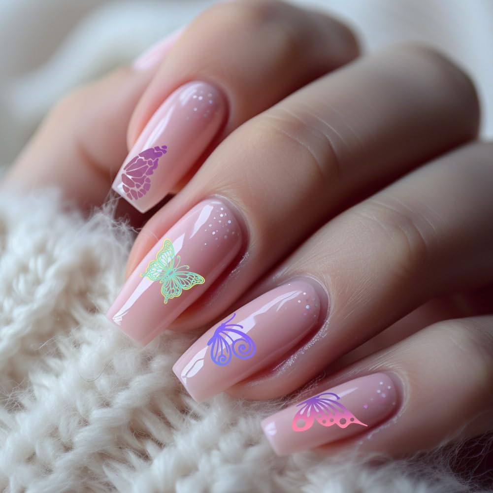 3Pcs Butterfly Nail Stamping Plate Set Cute Boho Butterflies Nail Stamp Templates Metal Reusable Tools with Stamper Scraper for Manicure Printing