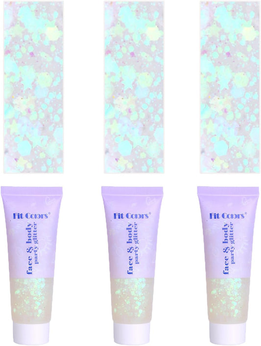 Face Body Glitter, Hair Glitter Sparkles Chunky Face Glitter Gel for Girls Makeup Singer Concerts Mermaid Festival Sequins Face Paint (3pc White)