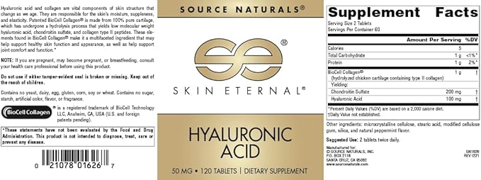 Source Naturals Skin Eternal Hyaluronic Acid, 50mg - 120 Tablets