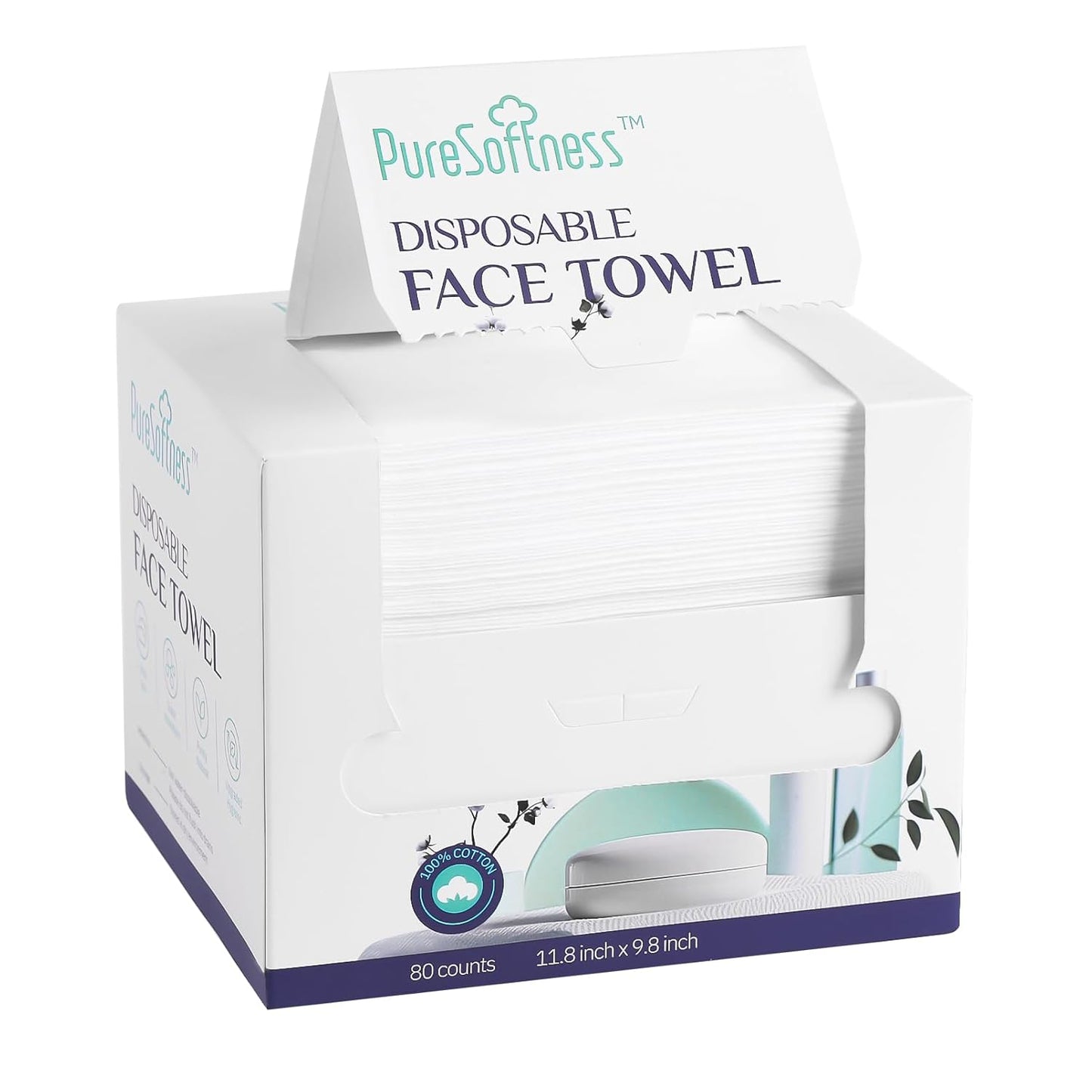 Disposable Face Towel, Clean Towel, Extra Large 12" x 10", Soft Dry Wipe Face Wash, Makeup Remover, Biodegradable Towelette for Sensitive Skin 80 Count (1 Pack)