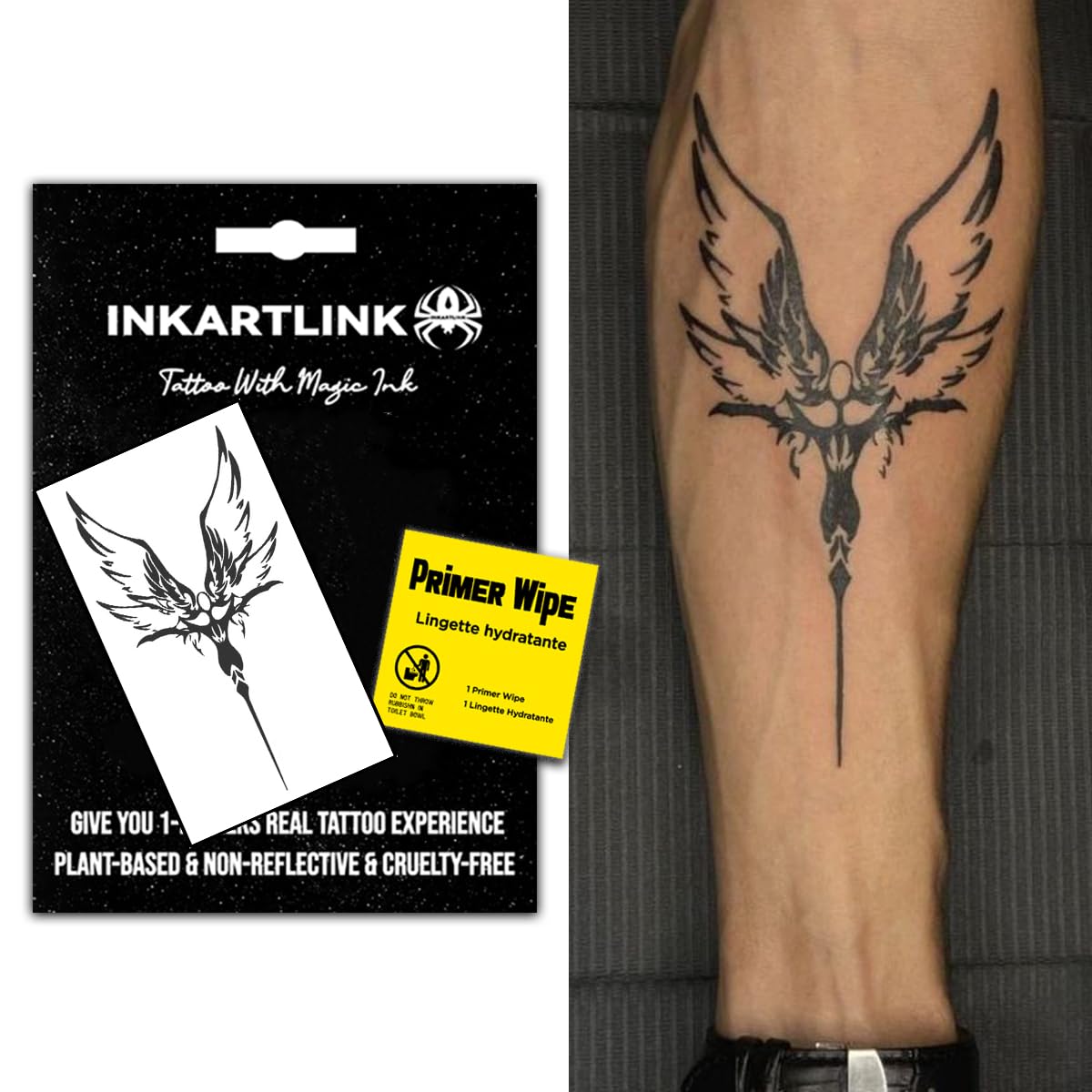 INKARTLINK Temporary Tattoos, Semi Permanent Tattoo Adult Art Design Waterproof Temp Tattoo Party Favors Tattoo Stickers Realistic Look, No Adhesive, Lasts 1-2 Weeks (Archangel)