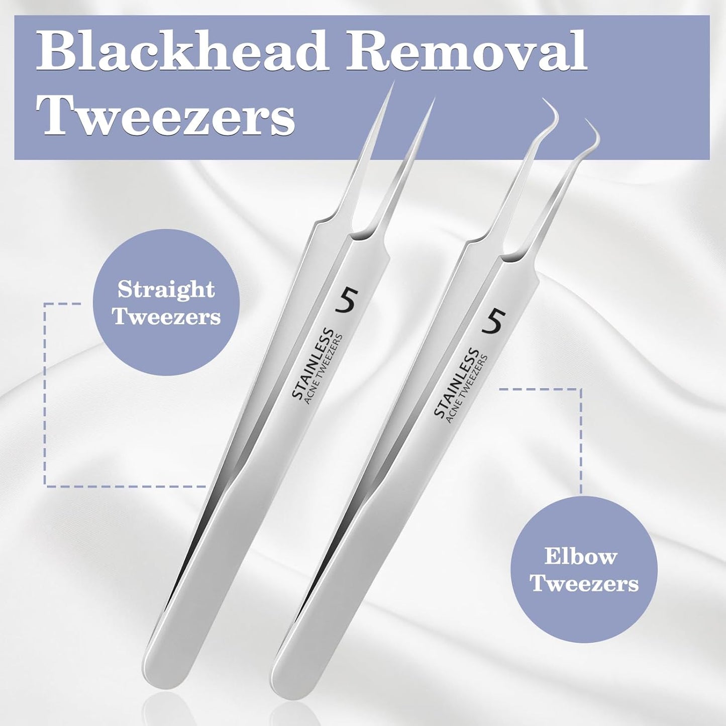 WSYUB Blackhead Tweezers,Ingrown Hair Tweezers,Pimple Popper Tool Kit,Acne Needle Tool, Blackhead Extractor,Eyebrows Facial Hair Razors