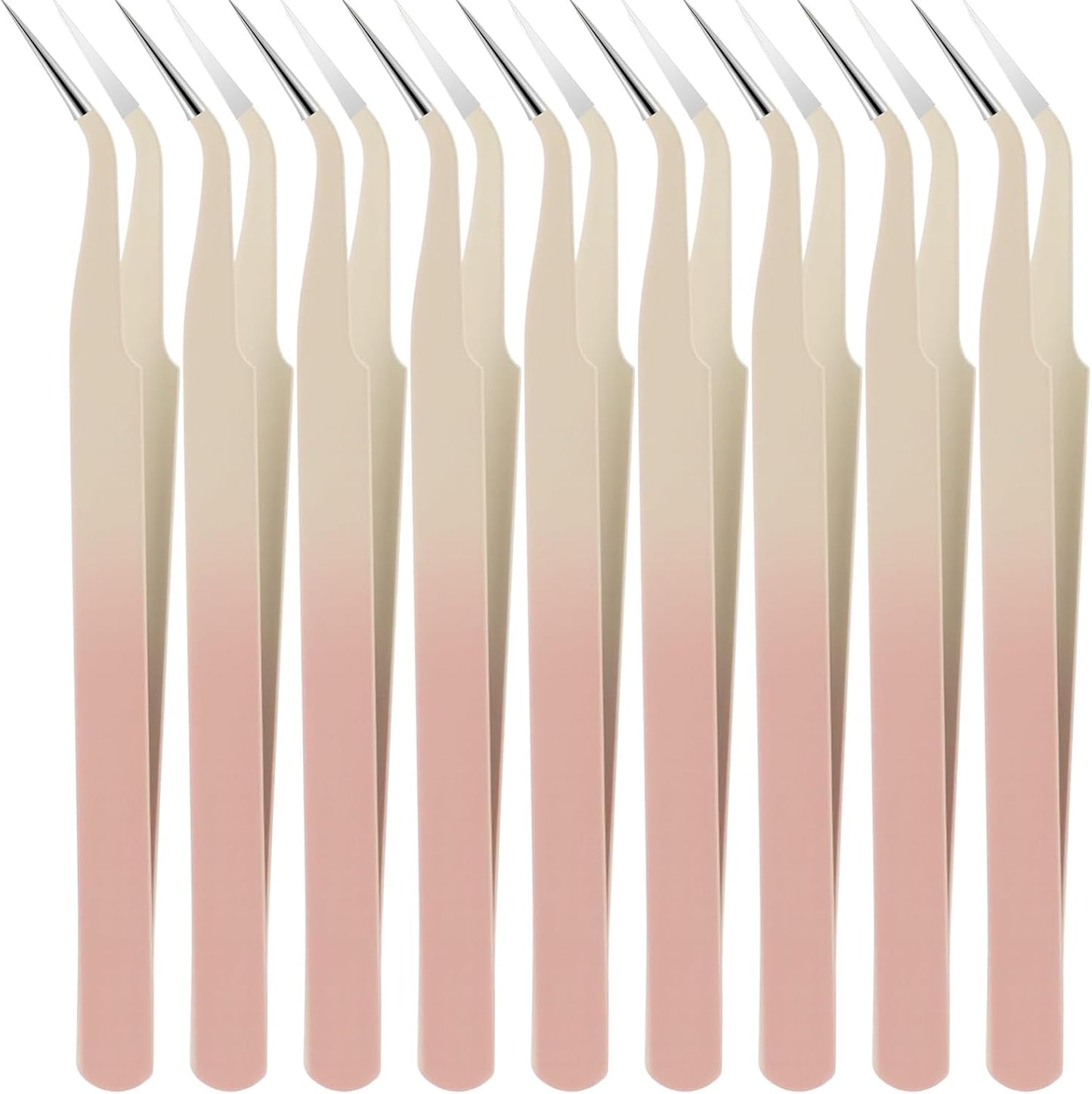 Honoson 9 Pieces Curved Pointed Craft Tweezers Stainless Steel Precision Tweezer with Protective Cover for Rhinestones Dried Flowers Craft Stickers Eyelash Extension Jewelry Making (Gradient Pink)