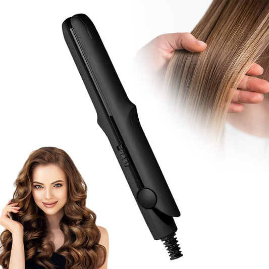 Upgrade 2-in-1 Curling Wand and Flat Iron, 2025 Upgrade Mini Dual Purpose Curling Iron, Portable Hair Straightener Travel Curling Wand for Women Short and Long Hairs, All Hair Types (Black)