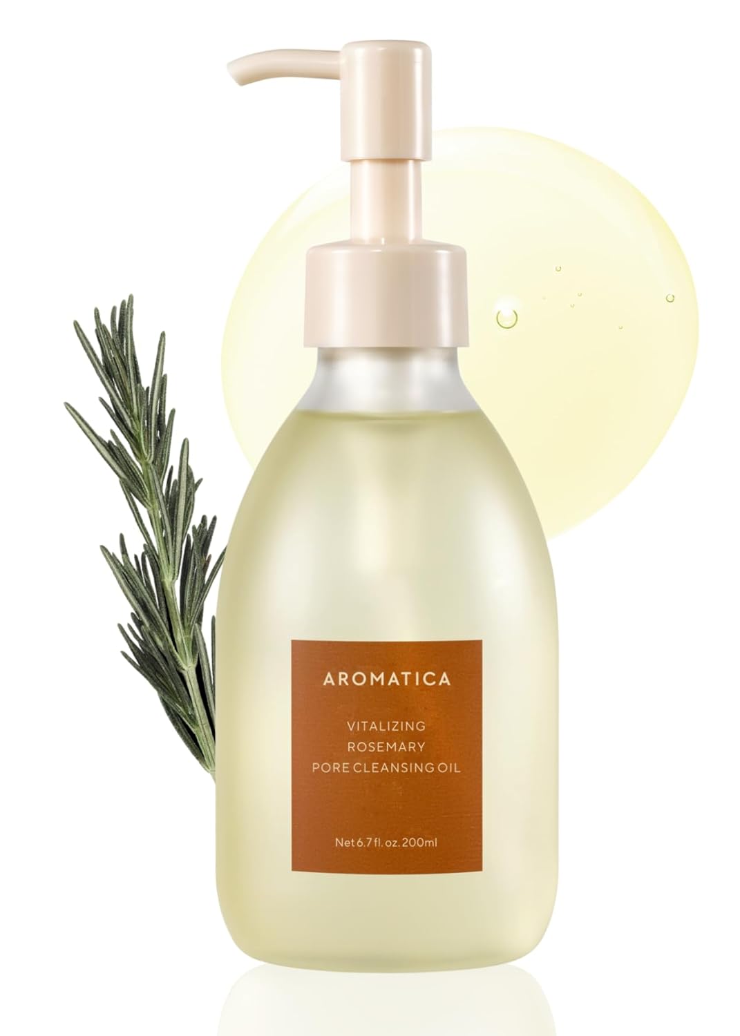 AROMATICA Vitalizing Rosemary Pore Cleansing Oil – Double Cleanser & Makeup Remover, Oil-Based for Gentle Sebum Control with Fermented Moringa & Essential Oils (6.7 fl oz./200ml)