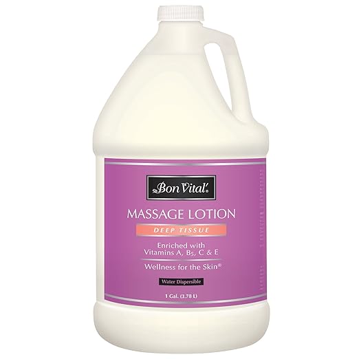 Bon Vital' Deep Tissue Massage Lotion for Deep Tissue Massages and Muscle Relaxation, Moisturizer Leaves No Greasy Feeling, Penetrates Deeply to Repair and Soften Skin, 1 Gal, Label may Vary
