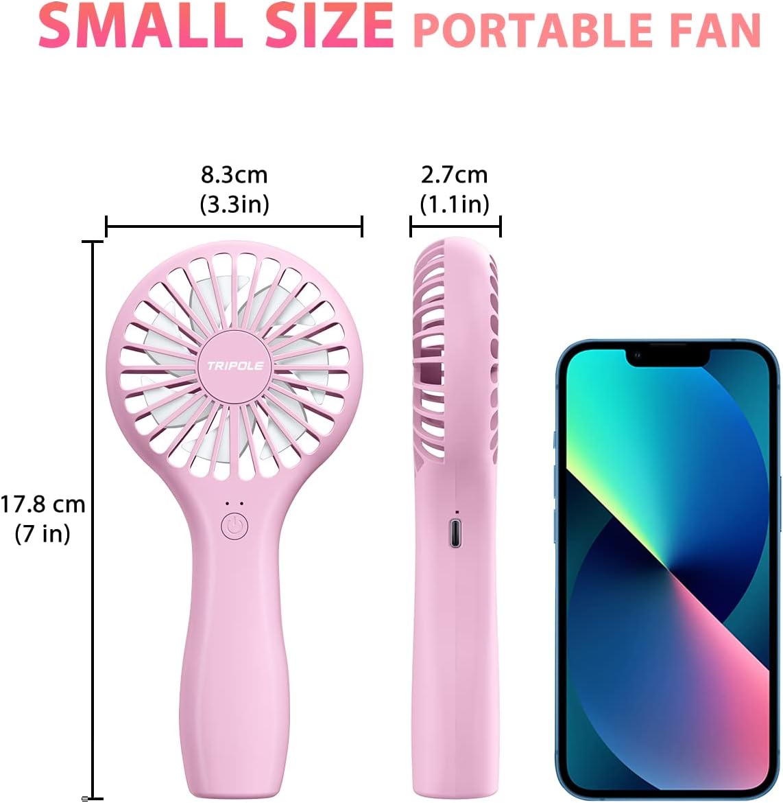 TriPole Mini Handheld Fan 5000mAh Battery Operated Small Fan 2 Speeds Powerful Personal Portable Fans USB Rechargeable Electric Fans for Eyelash Makeup Girls Women Summer Wedding Outdoor Travel, Pink