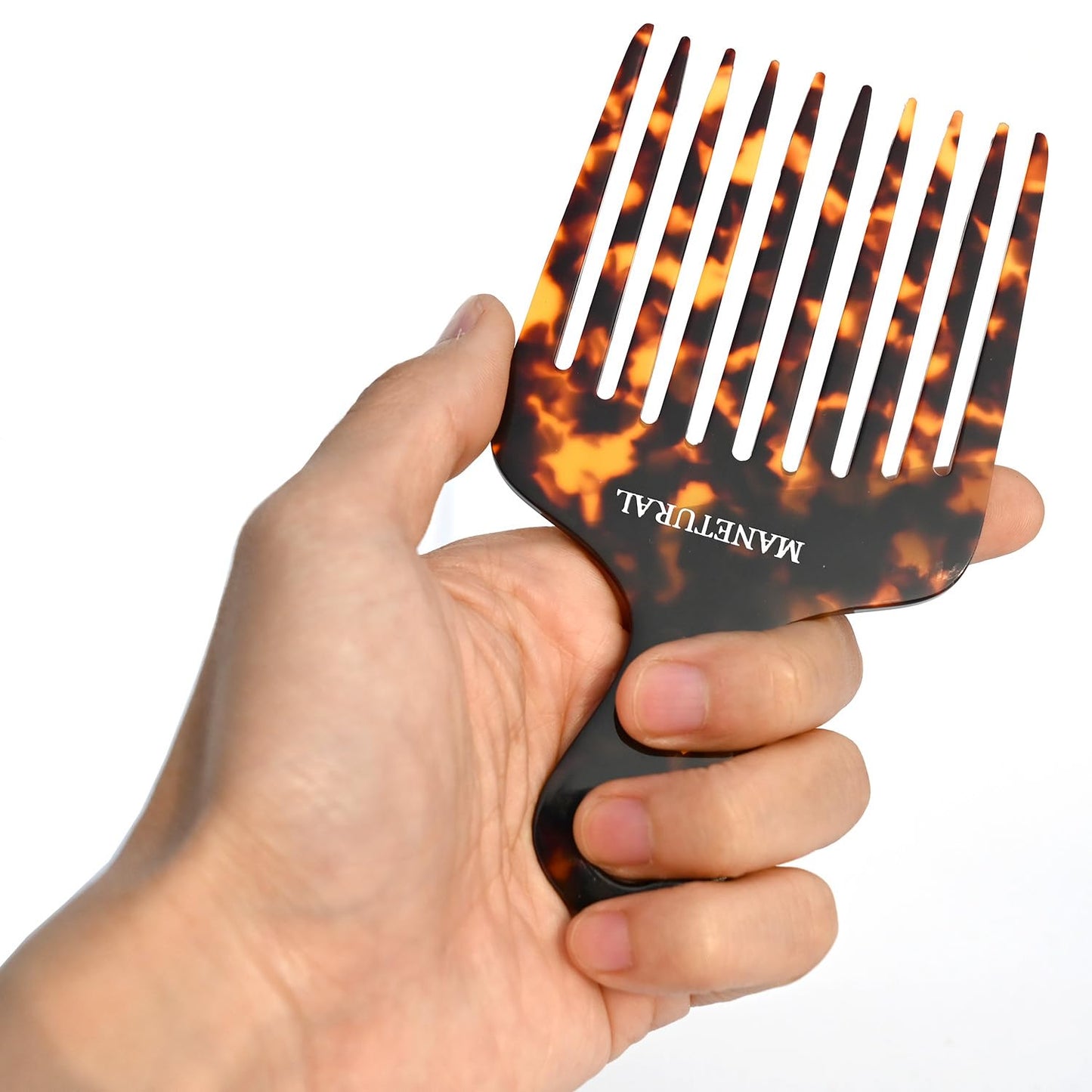 14MX Long-Tooth Comb/Afro Hair Lift Combs for Women's Curls and Men's Beards - Hand-Made, Hand-Crafted Beauty for Effortless Styling (Tortoise, 2 PACK)