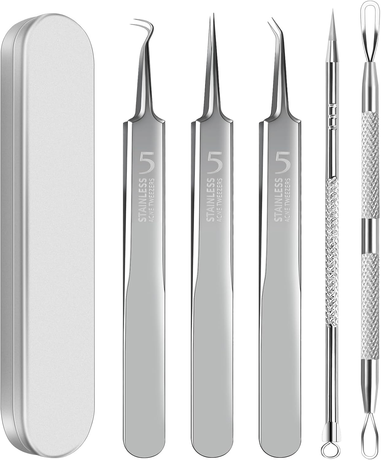 Blackhead Remover Tweezers, Pimple Popper Tool Kit, Ingrown Hair Tweezers, Blackhead Extractor, Skin Zit Acne Blemish Popping Removing Surgical Tweezers Tools for Nose Eye Face