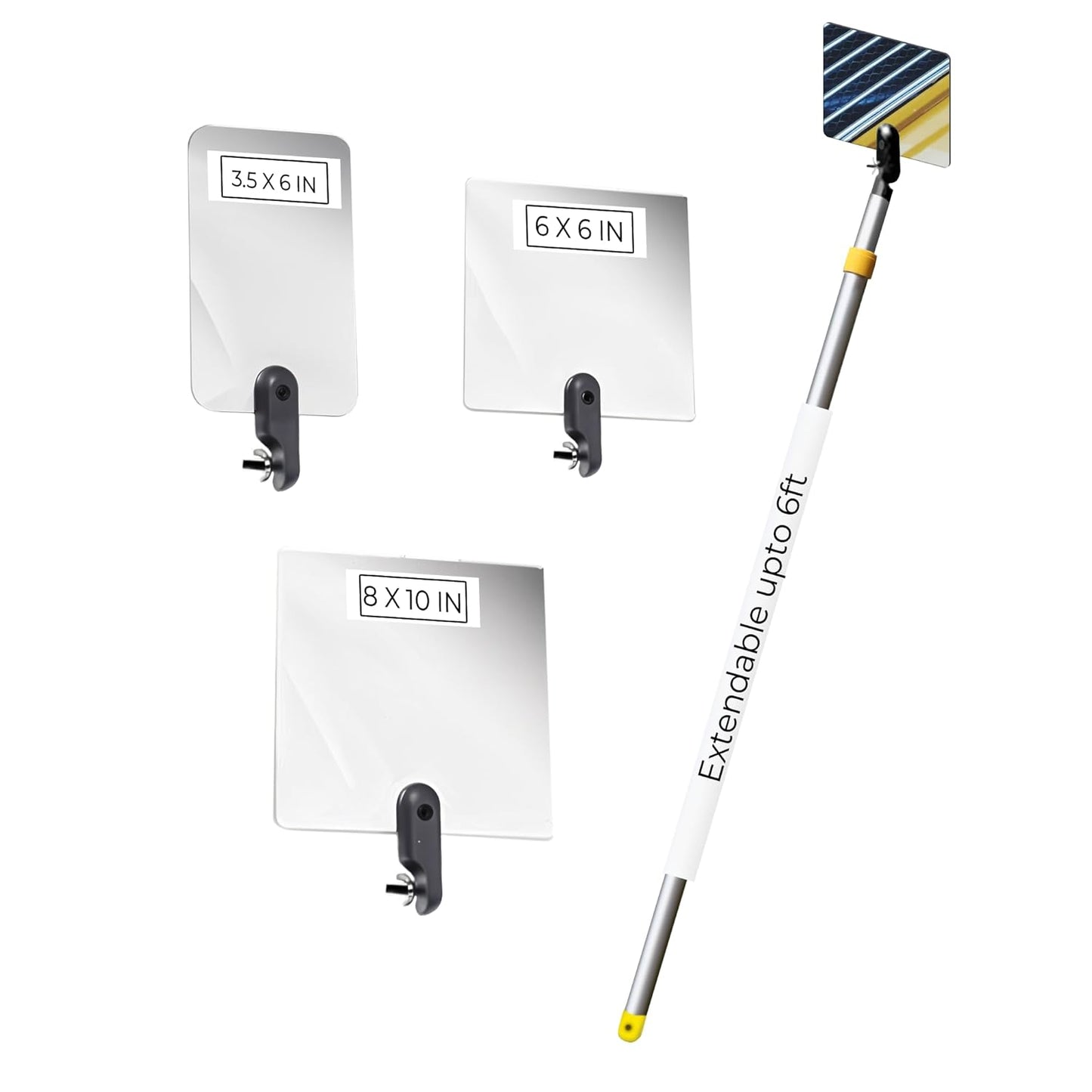 Inspection Mirror Telescoping Pole, Lightweight & Durable, 3 ft - 6 ft Pole, 3 Size Acrylic Mirror