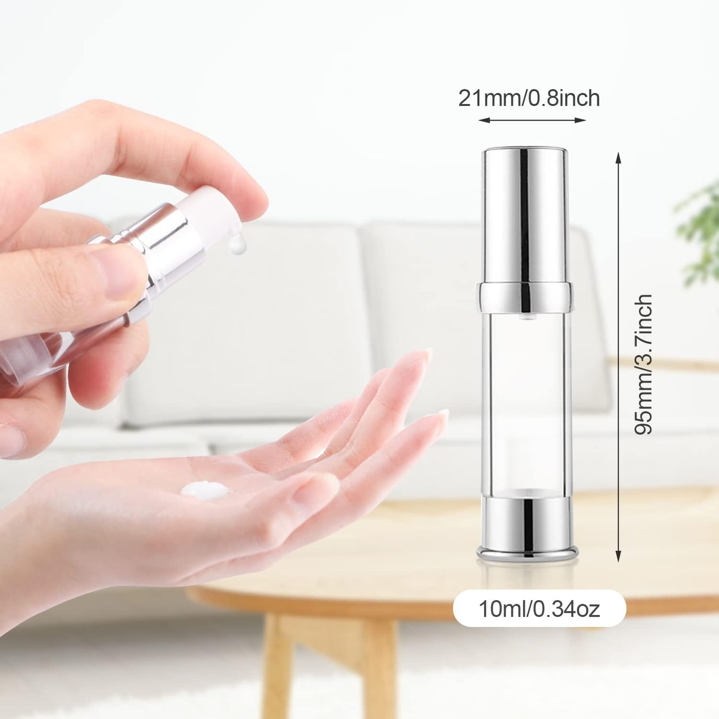 8 Pack 10ml/0.34oz Plastic Airless Pump Bottle Refillable Lotion Containers Empty Pump Press Vacuum Dispenser for Travel Cosmetic Liquid Foundation Essence Gel Emulsion Toiletries Sample