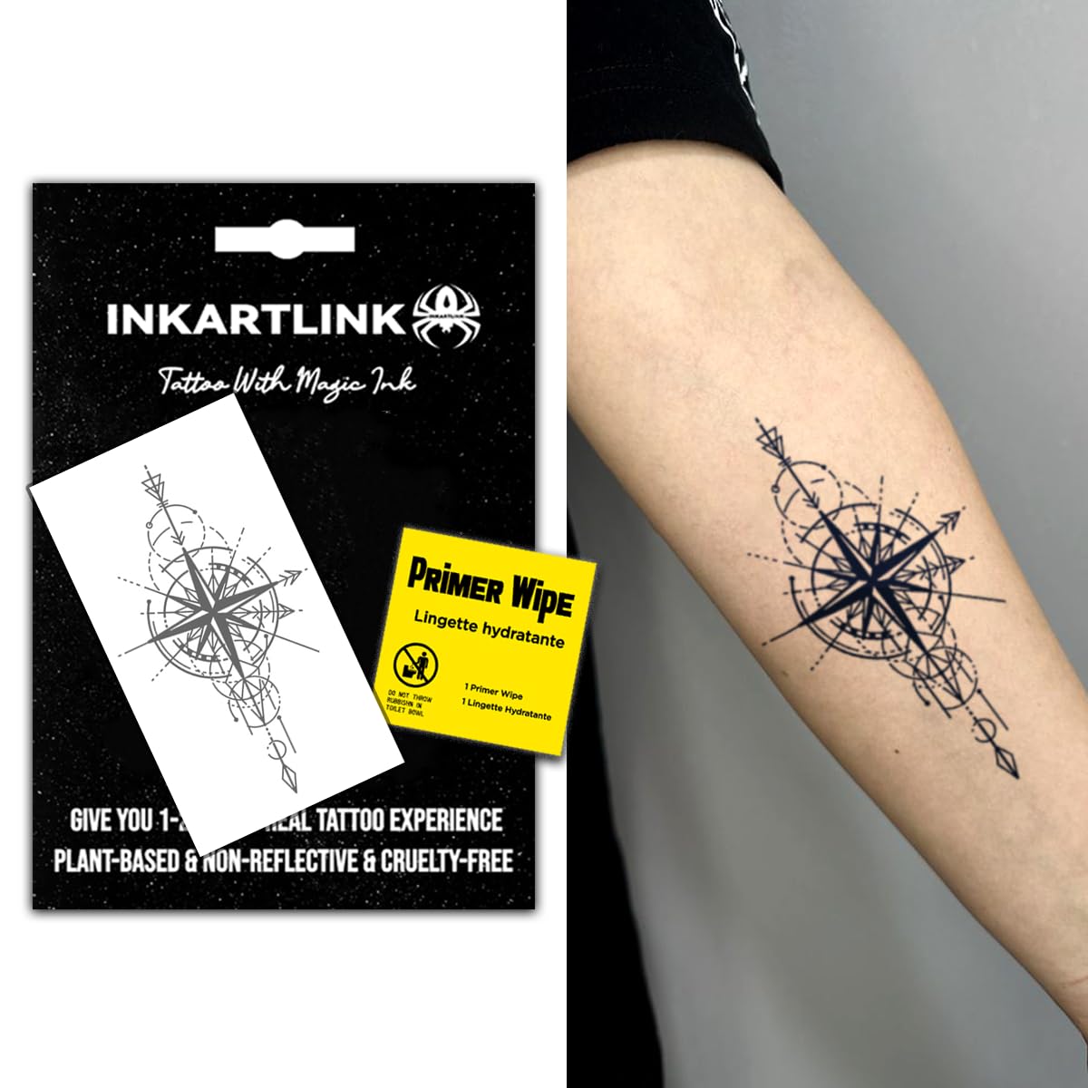 INKARTLINK Semi Permanent Tattoo, Temporary Tattoo, cool boy's gift, adult art design, party gift, waterproof, realistic, no adhesive, no reflective (Commander and Astrolabe)