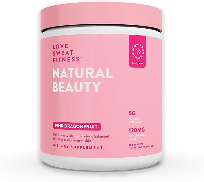 Love Sweat Fitness Natural Beauty Marine Collagen Skin Blend | Supports Skin Hydration and Radiance | Sugar-Free, Gluten-Free, Non-GMO | Pink Dragonfruit Flavor - 28 Servings