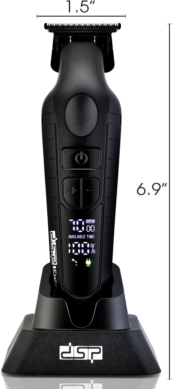 DSP Hair Trimmer for Men, Beard Trimmer, Cordless USB Rechargeable Barber Trimmer DLC, Speeds Adjustable, Travel Lock, Low Noise with Charging Base