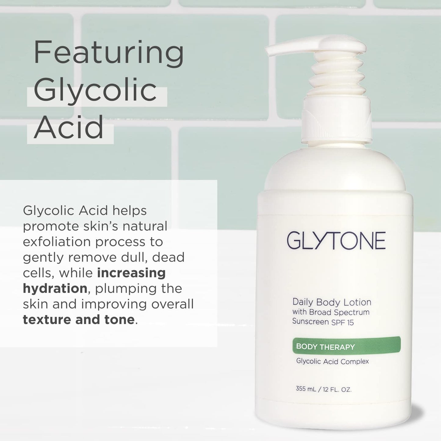 Glytone Daily Body Lotion with SPF 15–Broad Spectrum Sunscreen Moisturizer for Body –Spf Lotion with Glycolic Acid & Shea Butter – Sensitive Skin Sun Screen – Gives Non Greasy Sun Protection – 12 oz