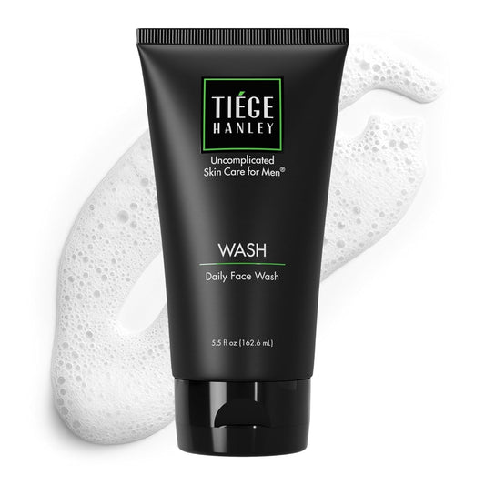 Tiege Hanley Daily Face Wash for Men, Gentle Fragrance-Free Cleanser with Jojoba Oil, Aloe, & Vitamin B3, Hydrating Foaming Formula for Deep Clean, Gentle on Sensitive Skin, Men’s Skin Care, 5.5 Fl Oz