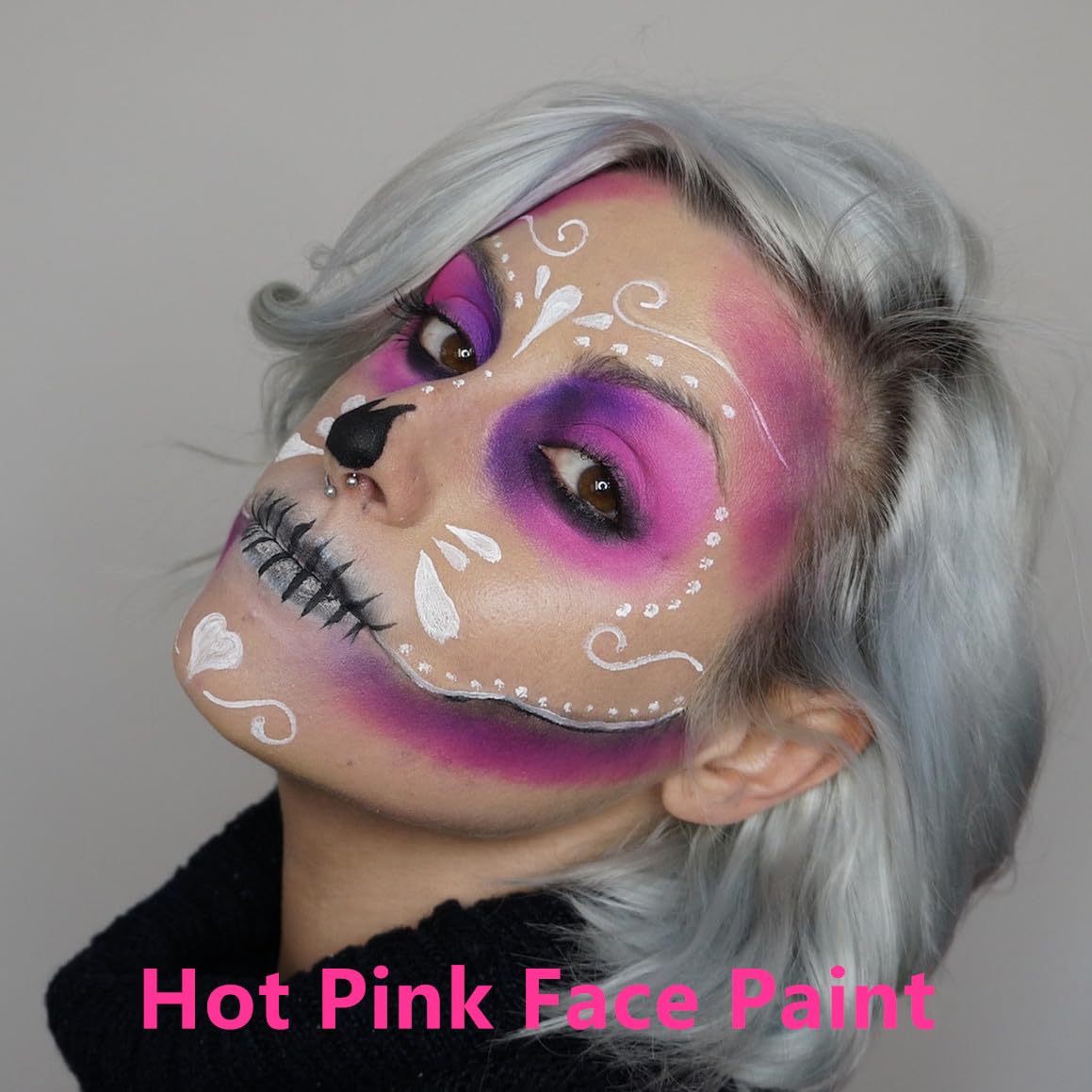 Go Ho Hot Pink Cream-Blendable Face Body Paint Stick,Pink Eye Black Stick,Easy to Color Eye Black Face Paint,Safe Facepaint&Lip Smacking for Halloween Makeup