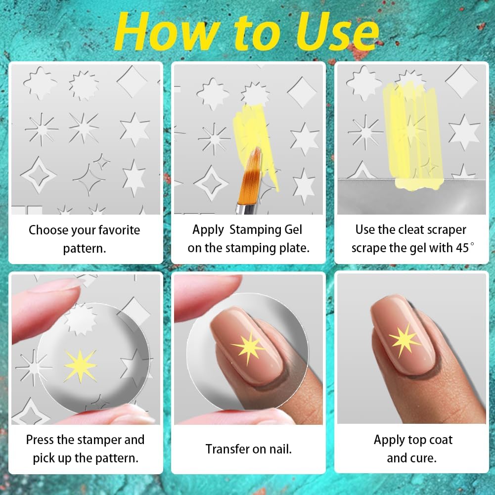 benikmake 3pcs Star Moon Nail Stamp Template Star Gradient Nail Printing Stainless Stencil for Manicure Salon Classic Elements 6x12cm 2.36x4.7inch