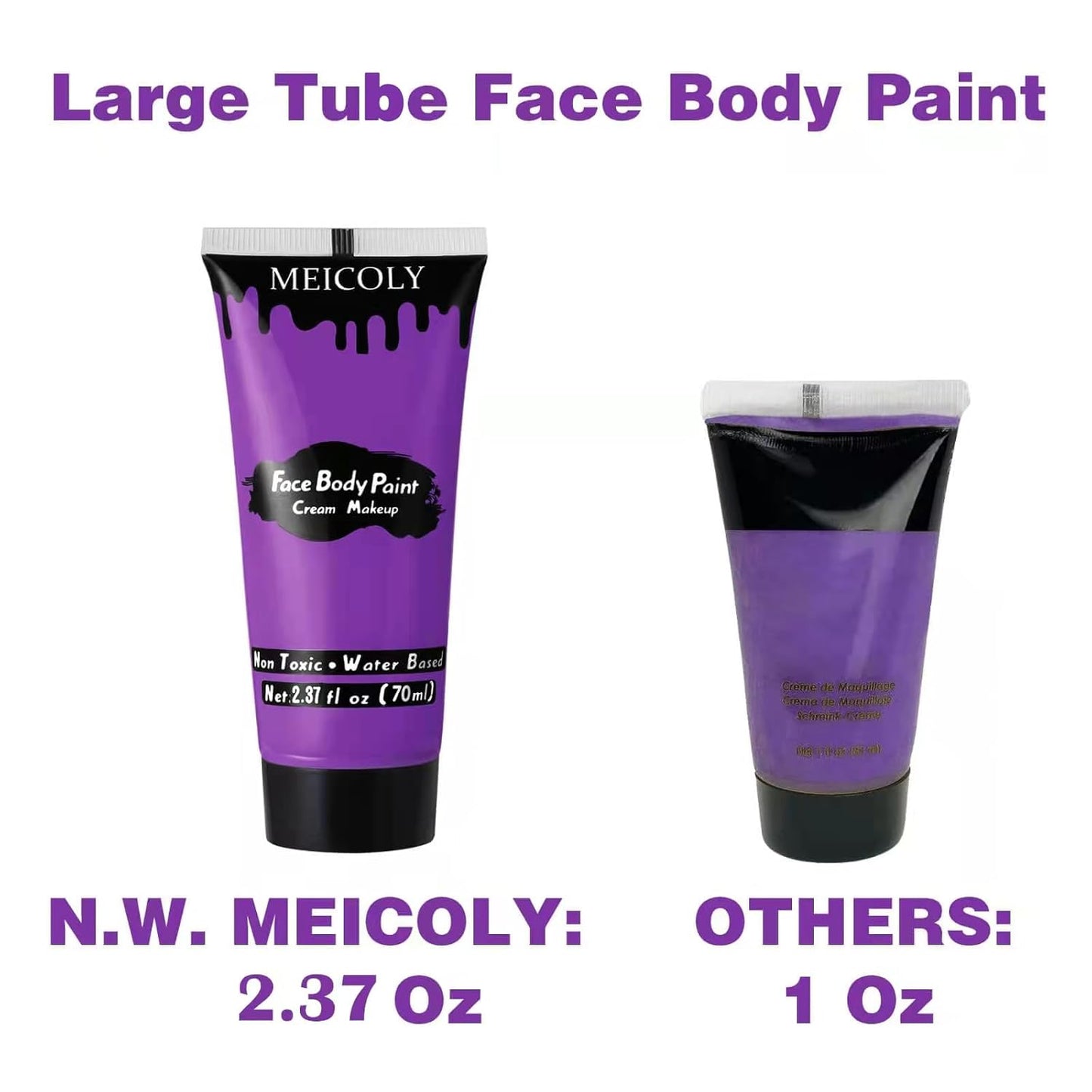 MEICOLY Purple Cream Face Body Paint,2.37Oz Large Tube Water Based Non-Toxic Full Body Paint for Adult and Kids,Highly Pigmented Face Painting for Halloween SFX Special Effects Ursula Cosplay Makeup