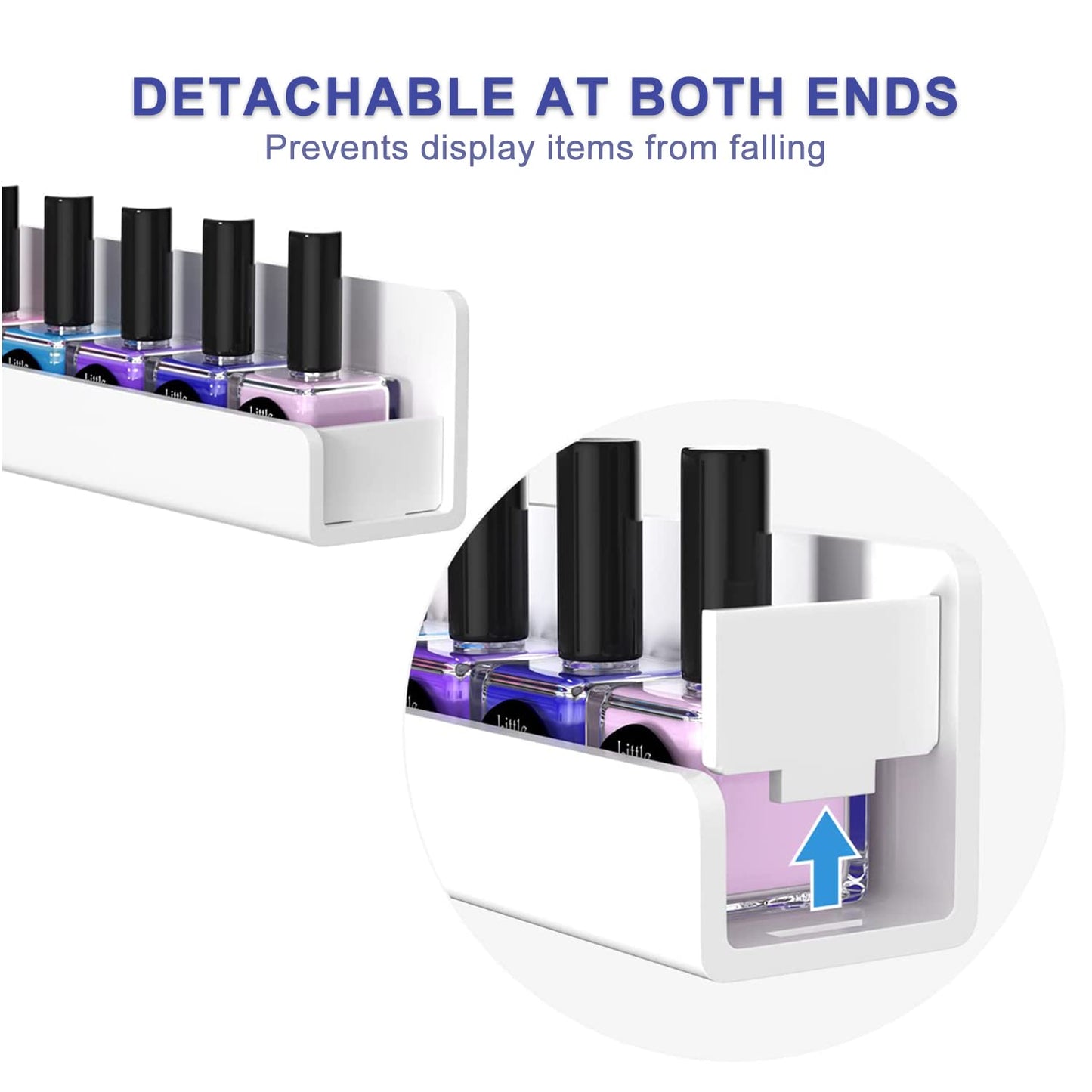 FEMELI Nail Polish Wall Rack: 6 Shelves 15 Inch White Acrylic Nail Polish Holder Organizer for 66-90 Bottles, Multi-Purpose Acrylic Floating Shelves (15 Inch, White)