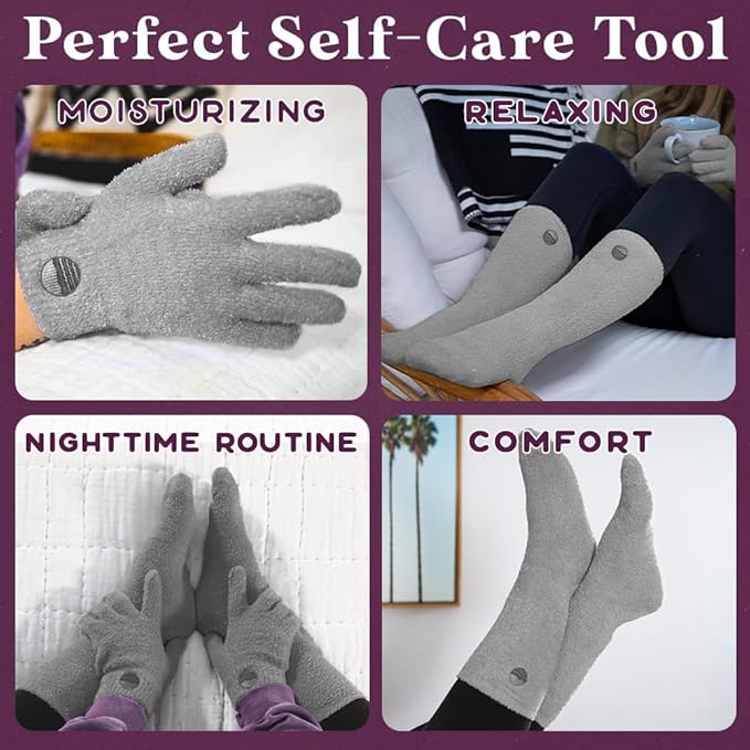 Purple Canyon Aloe Socks and Gloves Set | Light Gray Fuzzy Socks and Gloves Infused with Aloe and Vitamin E | Spa Socks and Gloves for Women
