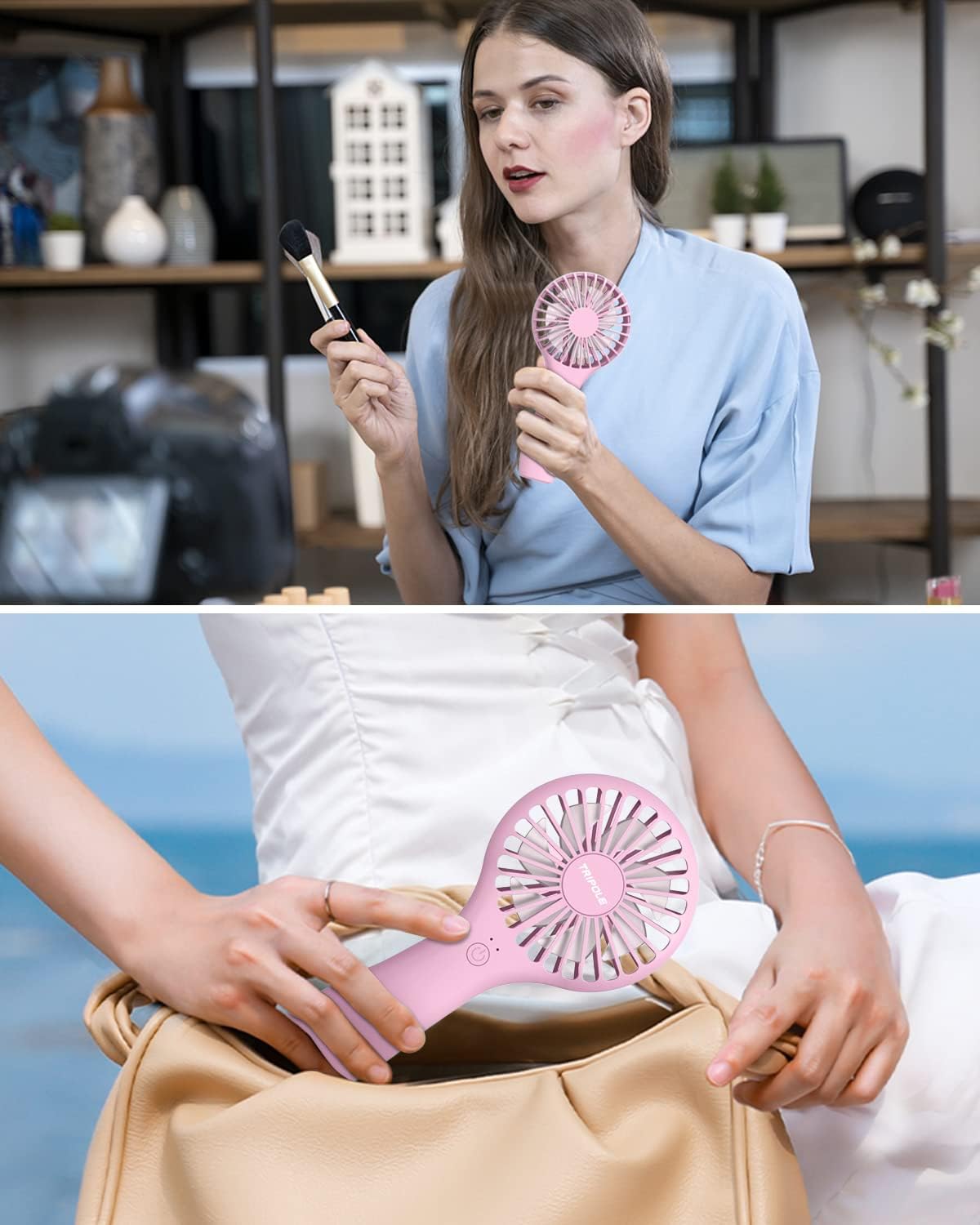 TriPole Mini Handheld Fan 5000mAh Battery Operated Small Fan 2 Speeds Powerful Personal Portable Fans USB Rechargeable Electric Fans for Eyelash Makeup Girls Women Summer Wedding Outdoor Travel, Pink