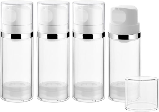 4 Pcs 100ml/3.4oz Airless Pump Jar Refillable Vacuum Pump Dispenser Bottles Travel Cosmetic Containers for Lotion Essence Shampoo Toiletries