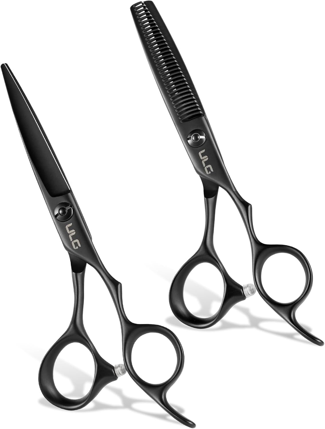 ULG Hair Cutting Scissors Set 2-Pack Haircut Shears and Hair Thinning Scissors Ergonomic Handle Lightweight Hairdressing Shears for Home and Salon Use, Matte Black