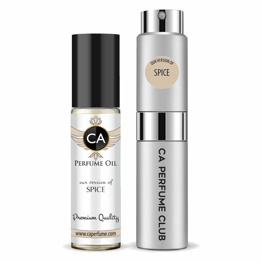 CA Perfume Duo Impression of Spice For Women And Men Perfume Layering Set Long Lasting Travel Size EDP + Body Oil Roll-On Bottle 0.27 Fl Oz+0.33 Fl Oz