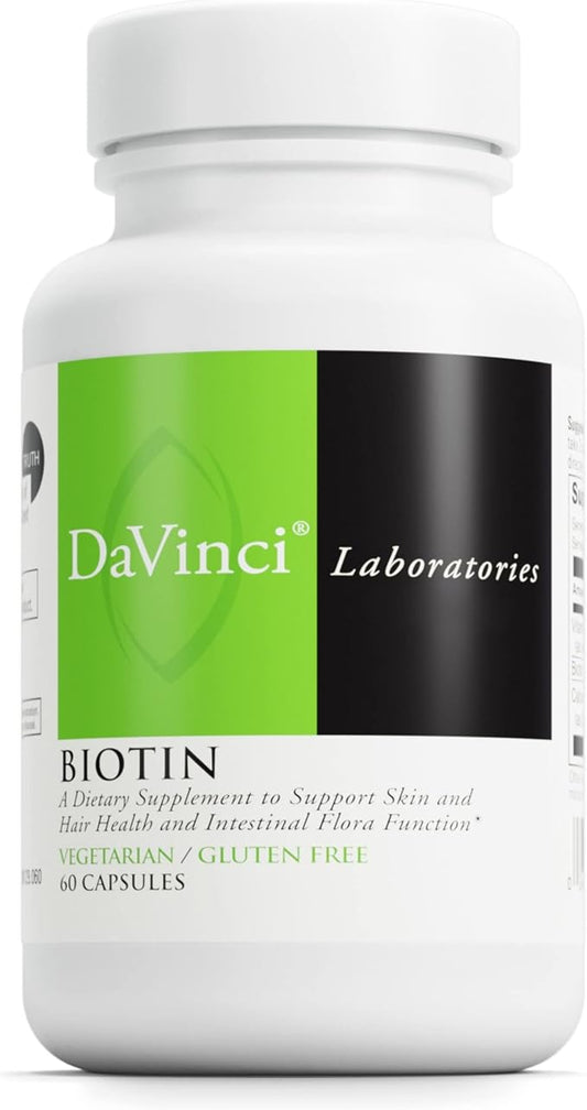 DAVINCI Labs Biotin - Supports Skin & Hair Health, Intestinal Flora Function* - Dietary Supplement with Vitamin C & Calcium as Ca Carbonate - Vegetarian - Gluten-Free - 60 Capsules