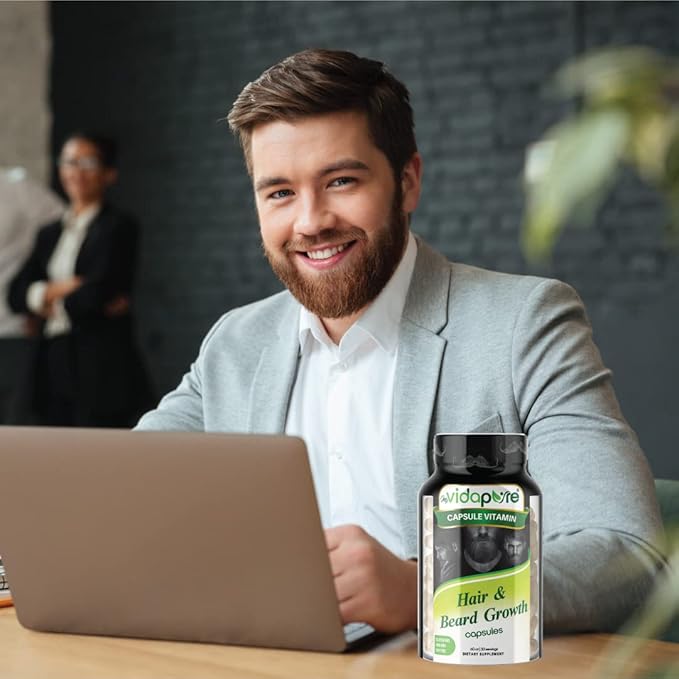 MYVIDAPURE Beard Growth + Men’s Skin & Nails – 5,000mcg Biotin – Vitamin C, D & B-Complex –Hydrolyzed Collagen Veggie Capsules – Non-GMO – Gluten-Free