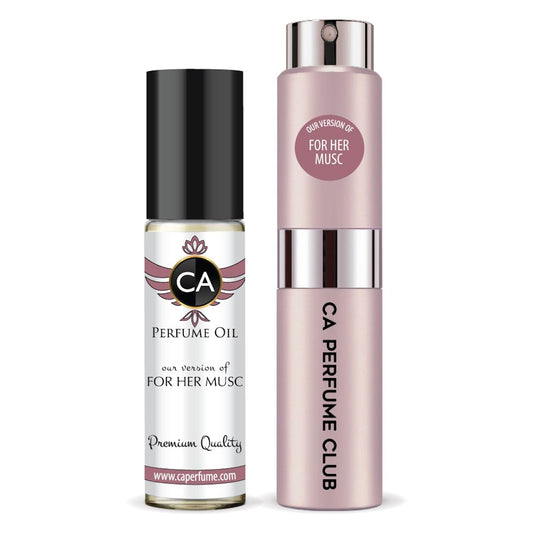CA Perfume Duo Impression of For Her Musc For Women Perfume Layering Set Long Lasting Travel Size EDP + Body Oil Roll-On Bottle 0.27 Fl Oz+0.33 Fl Oz