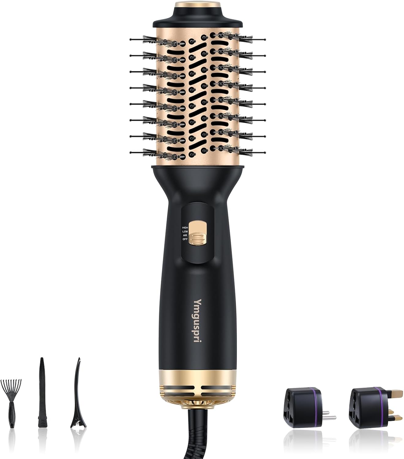 Travel Dual Voltage Hair Dryer Brush, Mini Auto Blow Dryer Brush in one, 2 Inch One Step Hot Air Hair Dryer and Styler for Home & Salon with EU&UK Plug (Gold)