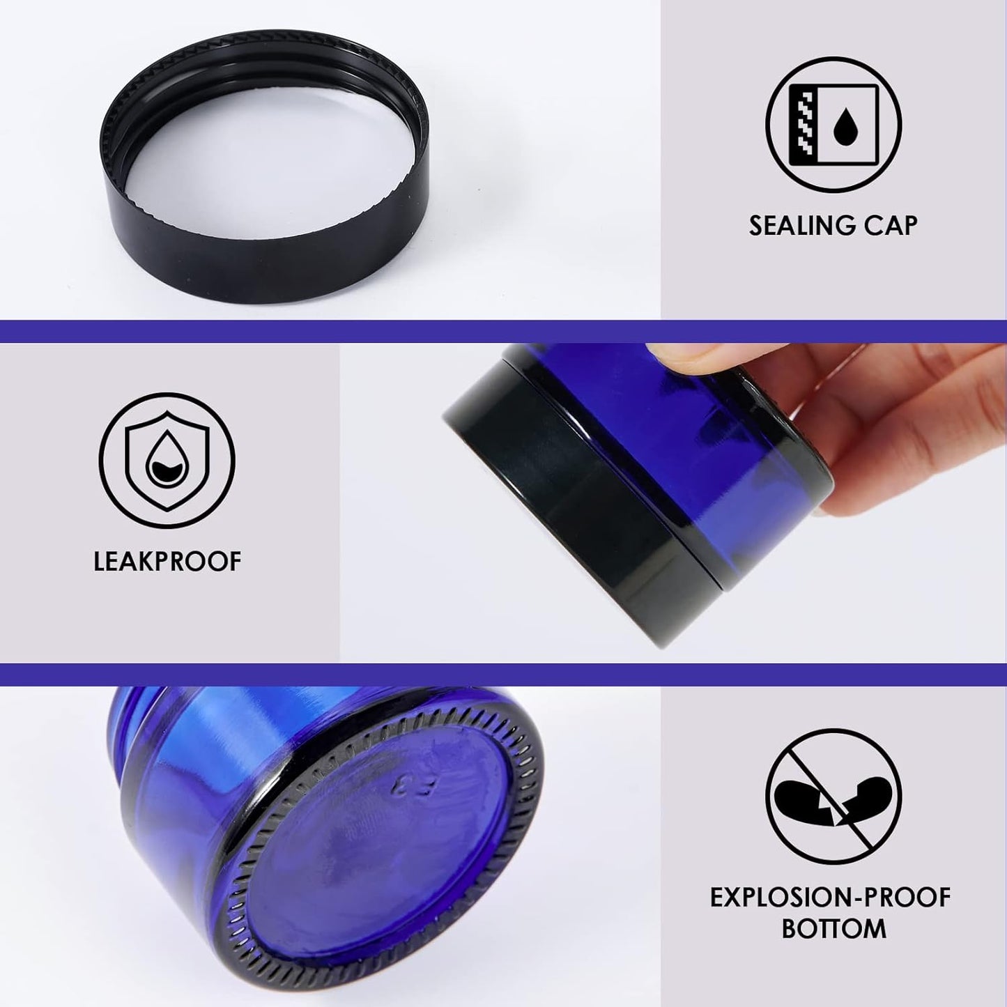 1oz Glass Jar with Lid, Hoa Kinh 25Pack Blue Round Containers Cosmetic Glass Jars with Inner Liners and Black Lids Travel Jars for Storing Lip and Body Scrub, Lotion, Body Butter, Bath Salts, Liquid