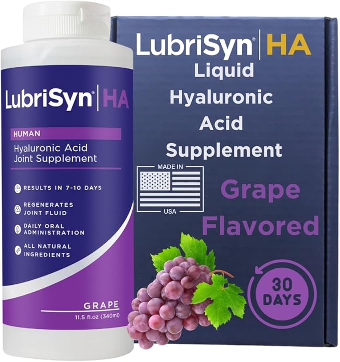 LubriSynHA Joint Supplement, Grape Flavor, 11.5oz – All-Natural, High-Molecular Weight Hyaluronic Acid - Joint Support for Women & Men – Promotes Healthy Joint Function, Made in USA, 100% Vegan