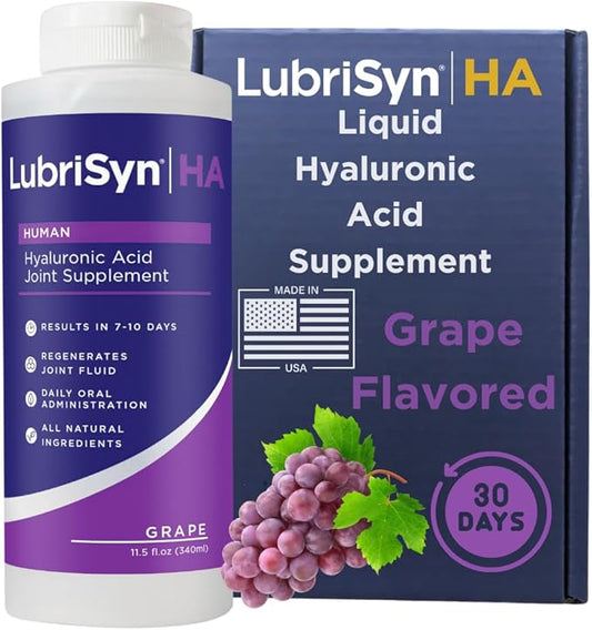 LubriSynHA Joint Supplement, Grape Flavor, 11.5oz – All-Natural, High-Molecular Weight Hyaluronic Acid - Joint Support for Women & Men – Promotes Healthy Joint Function, Made in USA, 100% Vegan