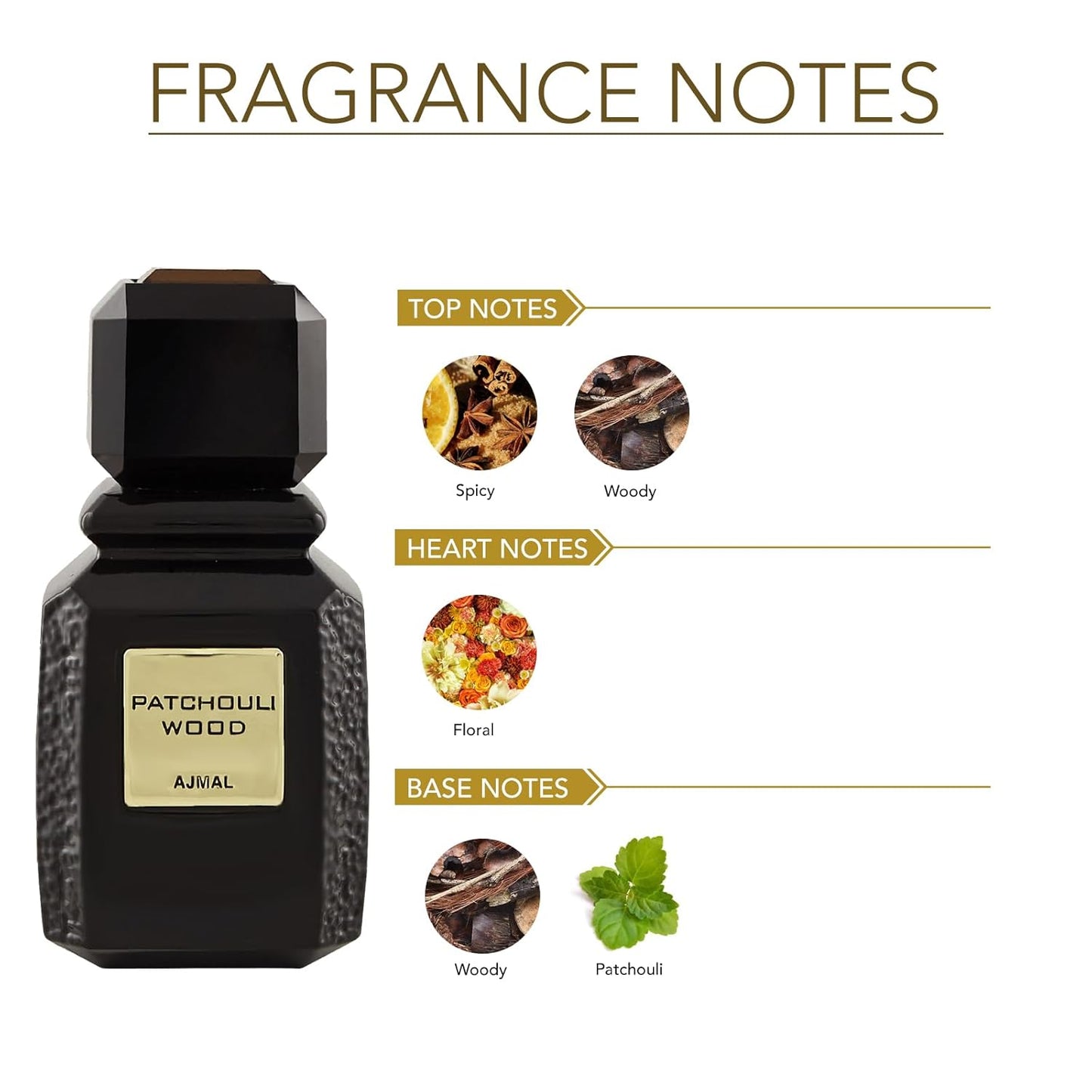 Ajmal Patchouli Wood Eau De Parfum Men 3.4 Oz / 100 ML Perfume For Men | Long Lasting Spicy Woody Fragrance - Made In Dubai