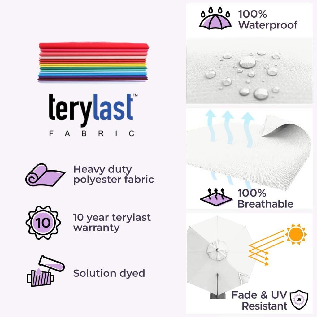 Midtown Umbrellas 10 FT Outdoor Cantilever Patio Umbrella w/Terylast Ivory White Fabric - Rotate Tilt 360° Offset Patio, Deck Patio, Backyard & Garden - Silver Frame