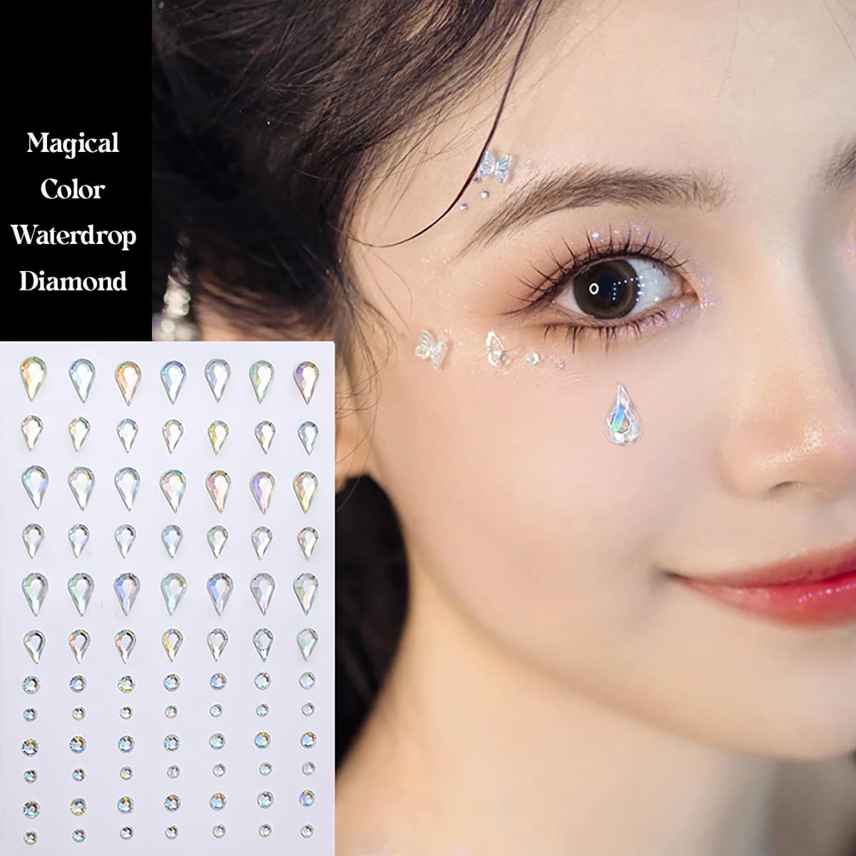 Face Gems Self-Adhesive Rhinestone Stickers, 5 Sheets - Teardrop Pearls for Face, Hair, Nails, Body Art | Makeup & Nail Decorations | Beauty Accessories for Women & Teens