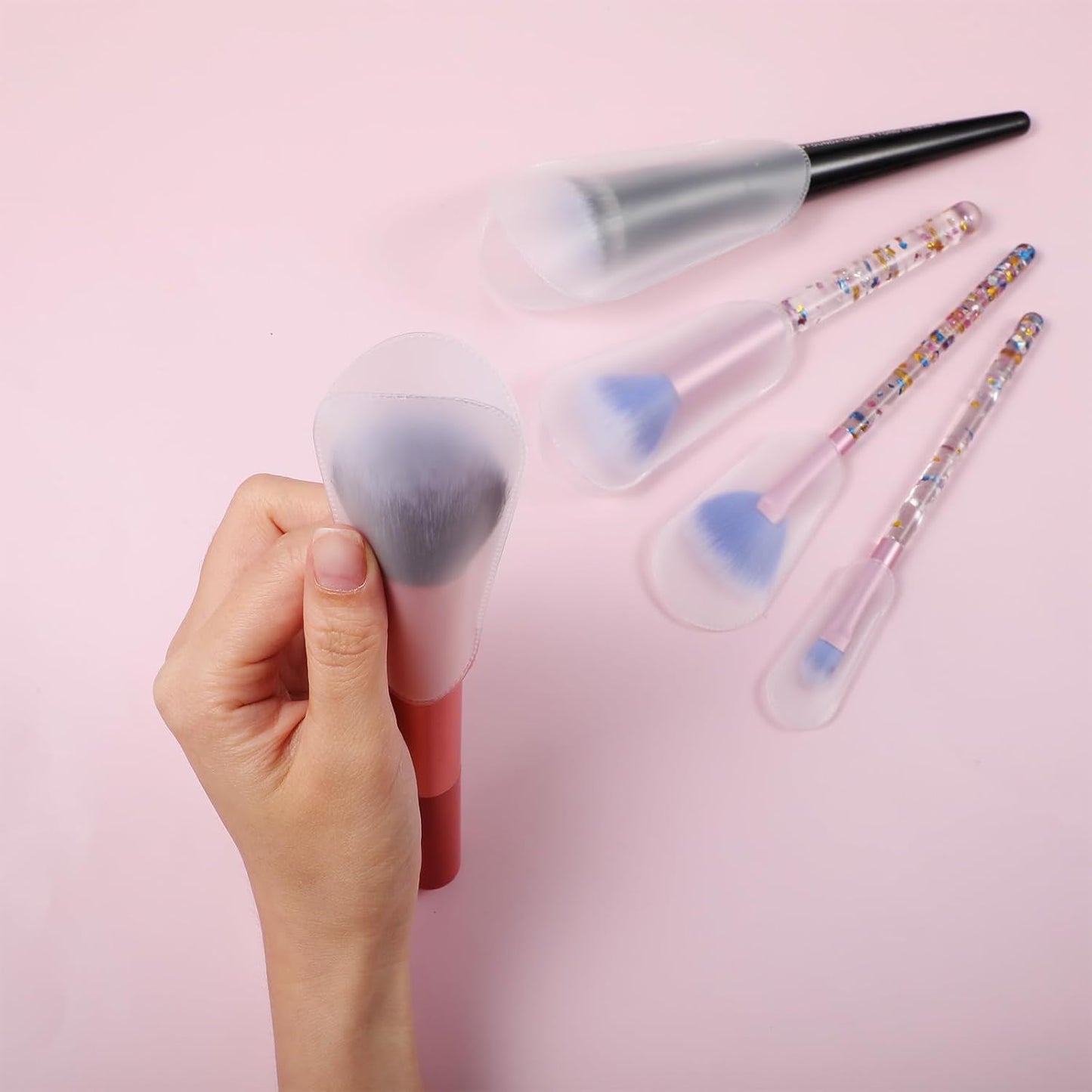 30 Pcs Makeup Brush Covers, 5 Sizes Portable Dustproof Cosmetic Brush Protectors, Lightweight Protective Plastic Make up Brush Guards for Travel & Daily Safe Storage Organizer