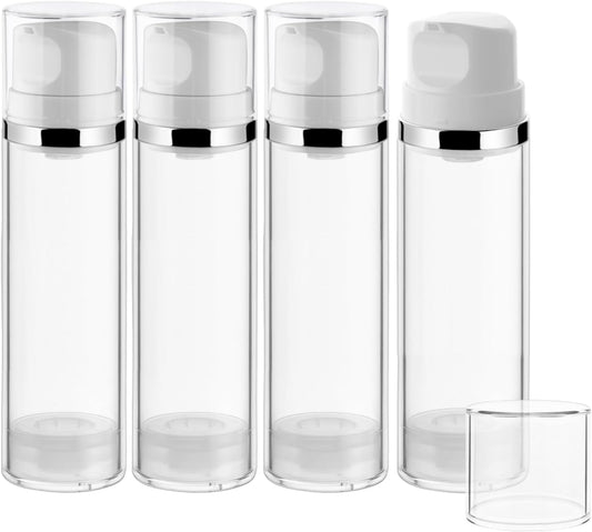 4 Pcs 150ml/5oz Airless Pump Jar Refillable Vacuum Pump Dispenser Bottles Travel Cosmetic Containers for Lotion Essence Shampoo Toiletries