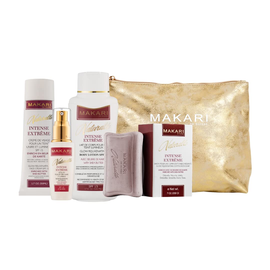 MAKARI Naturalle Intense Extreme Gift Set Rejuvenating Skin Care Products with SPF15 for Dry to Normal Complexion, 4 Piece Botanical Facial Kit for Women