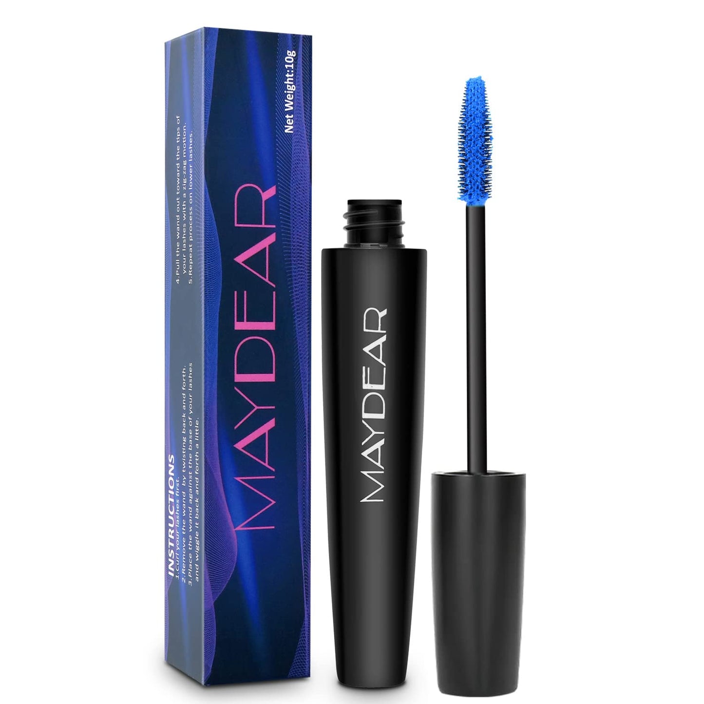 Maydear Blue Waterproof Mascara for Eyelashes - Long Lasting Smudgeproof Color for Women, Fast Dry Lengthening Eye Makeup for Party and Stage Use